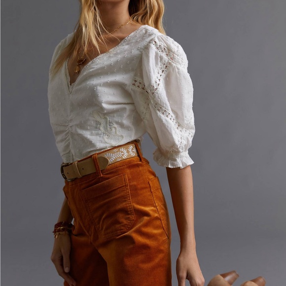 Anthropologie Rust Corduroy Wide Leg Pants Size 31 High Rise Soft Fall Trousers - Picture 2 of 11